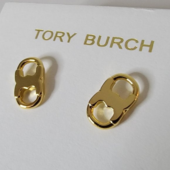 Tory Burch Jewelry - Tory Burch Gemini Link Gold Logo Stud Earrings